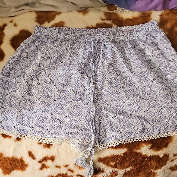 Haute Hippie Pants - Haute Hippie Light Blue Patterned High Waist Shorts